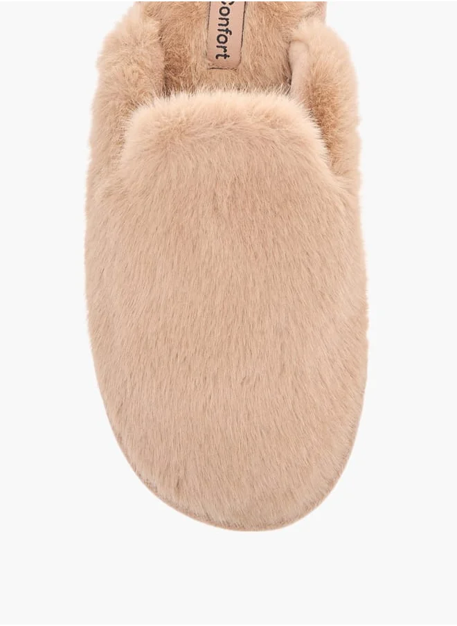 Le Confort Womens Fur Textured Slip-On Bedroom Mules