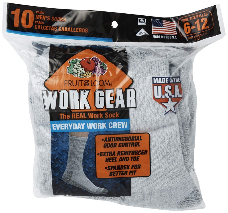 Fruit of the Loom Men's 10 Pack Everyday Work Crew Socks, Grey, Shoe Size: 6-12 (Sock Size: 10-13) - Image 2