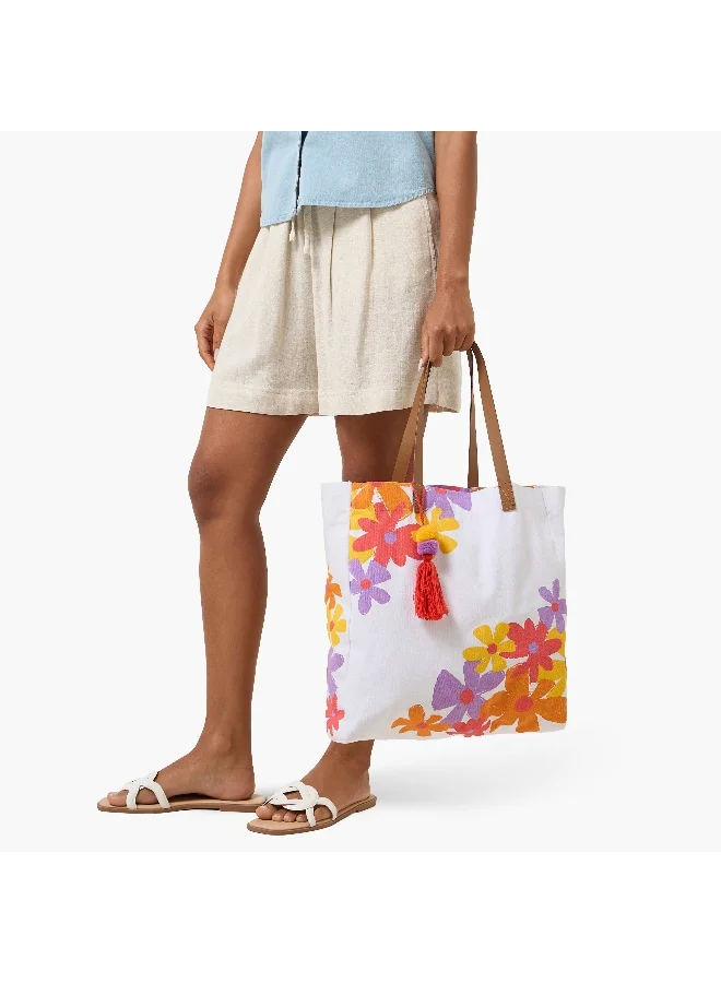 Lifestyle Tote Bag-Summer Floral Print- (Canvas / India) Multicolour \ 14X15X14