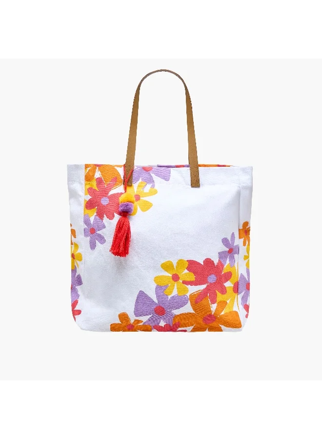Lifestyle Tote Bag-Summer Floral Print- (Canvas / India) Multicolour \ 14X15X14
