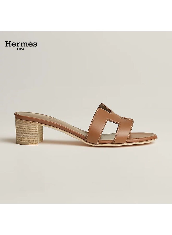 Hermes H24 Oasis Calfskin Chunky-Heeled Ankle-Strap 5cm Sandals for Women Summer, Brown H - Image 2
