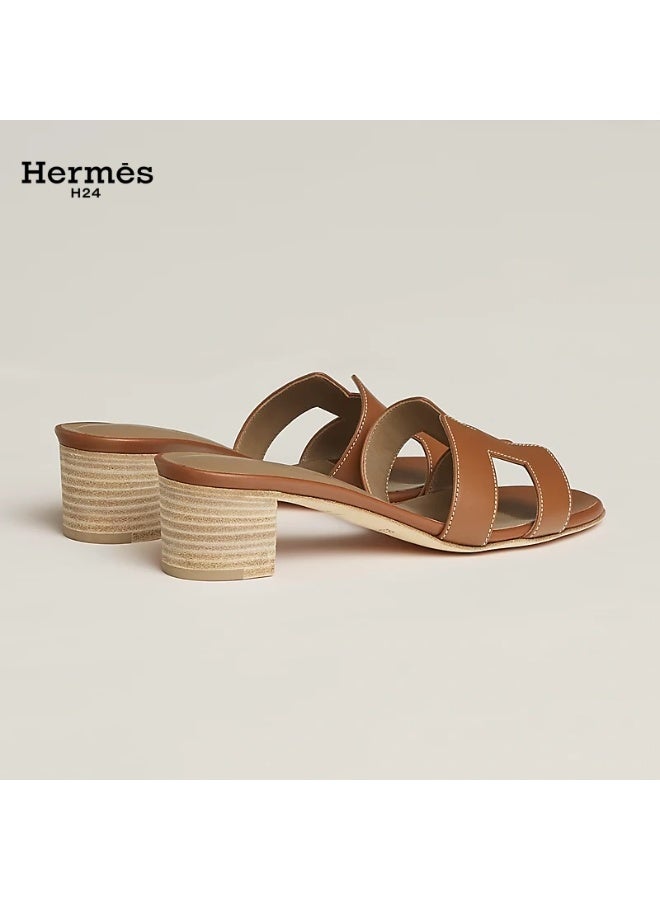 Hermes H24 Oasis Calfskin Chunky-Heeled Ankle-Strap 5cm Sandals for Women Summer, Brown H - Image 3