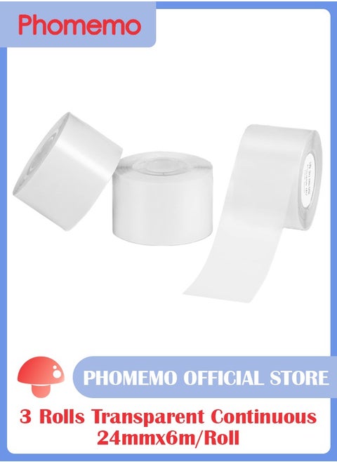 3 Rolls Multi-Purpose Continuous Self-Adhesive Label for D50 Label Printer, 24mm*6m (Transparent)