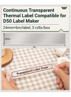 phomemo 3 Rolls Multi-Purpose Continuous Self-Adhesive Label for D50 Label Printer, 24mm*6m (Transparent)  - Image 2