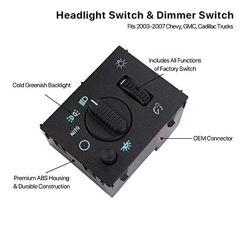 MNJWS Headlight Switch Headlamp Dimmer Switch - Compatible with 2003-2006 Chevy Silverado, Suburban, Tahoe, GMC Sierra, Yukon, Cadillac Escalade - Replace D1595G, 19381535, 15194803, 1S8489 - Image 5