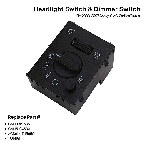 MNJWS Headlight Switch Headlamp Dimmer Switch - Compatible with 2003-2006 Chevy Silverado, Suburban, Tahoe, GMC Sierra, Yukon, Cadillac Escalade - Replace D1595G, 19381535, 15194803, 1S8489 - Image 3