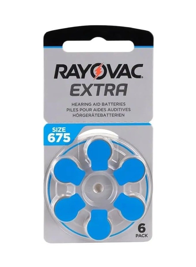 Rayovac EXTRA Peak Performance Hearing Aid Batteries - 6 Count (EXTRA, Size 675) made in united kingdom - Image 1