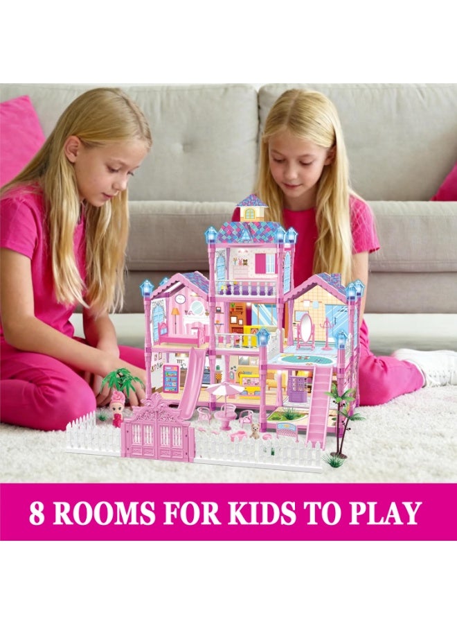 Moonmen Doll House Pretend Toys for Girls, 3 Floors Dollhouse- 8 Rooms Villa, 215 Accessories Includes Dog and Furnitures,  Playhouse DIY Building Kids Gift for 3 + Year Old - Image 3