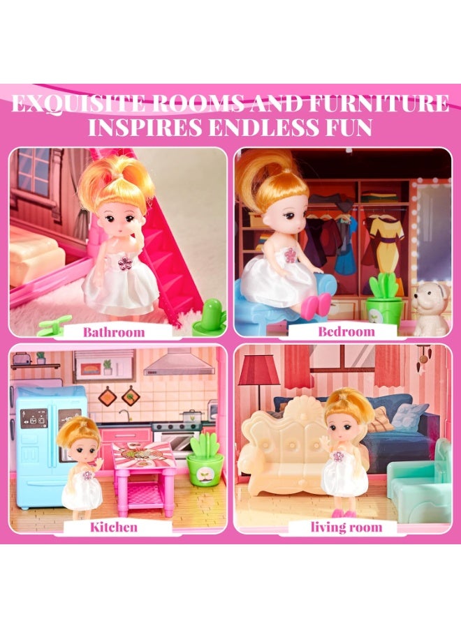 Moonmen Doll House Pretend Toys for Girls, 3 Floors Dollhouse- 8 Rooms Villa, 215 Accessories Includes Dog and Furnitures,  Playhouse DIY Building Kids Gift for 3 + Year Old - Image 4