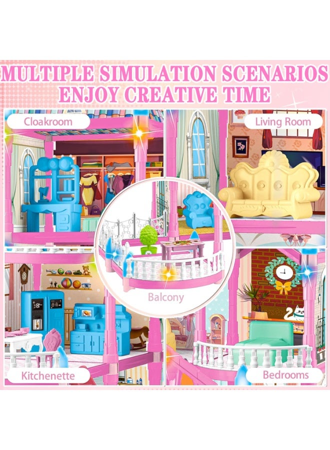 Moonmen Doll House Pretend Toys for Girls, 3 Floors Dollhouse- 8 Rooms Villa, 215 Accessories Includes Dog and Furnitures,  Playhouse DIY Building Kids Gift for 3 + Year Old - Image 5