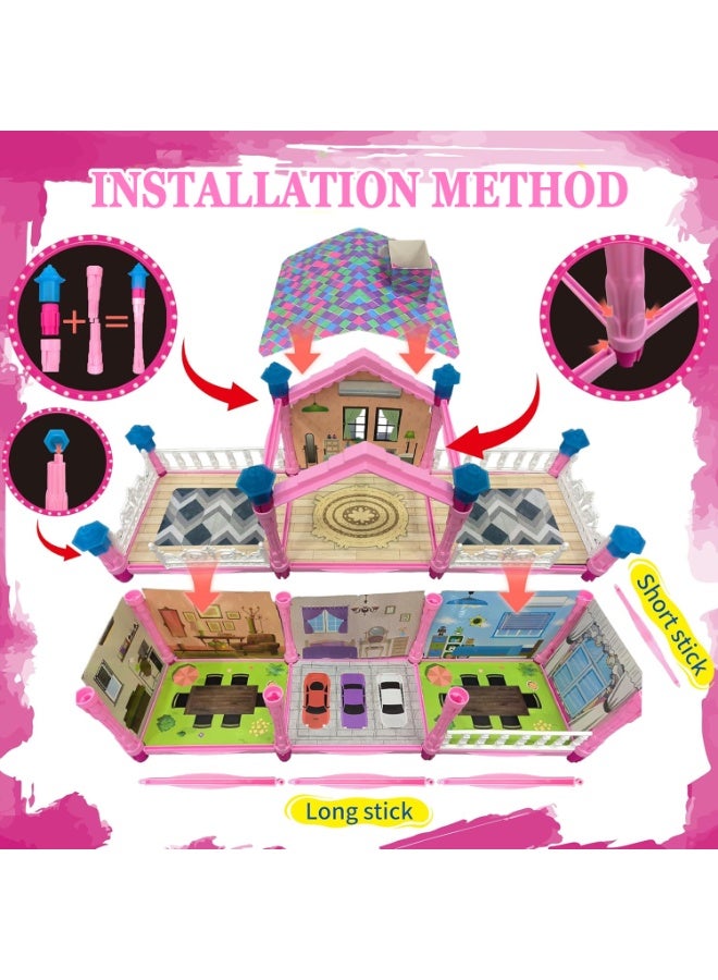 Moonmen Doll House Pretend Toys for Girls, 3 Floors Dollhouse- 8 Rooms Villa, 215 Accessories Includes Dog and Furnitures,  Playhouse DIY Building Kids Gift for 3 + Year Old - Image 2