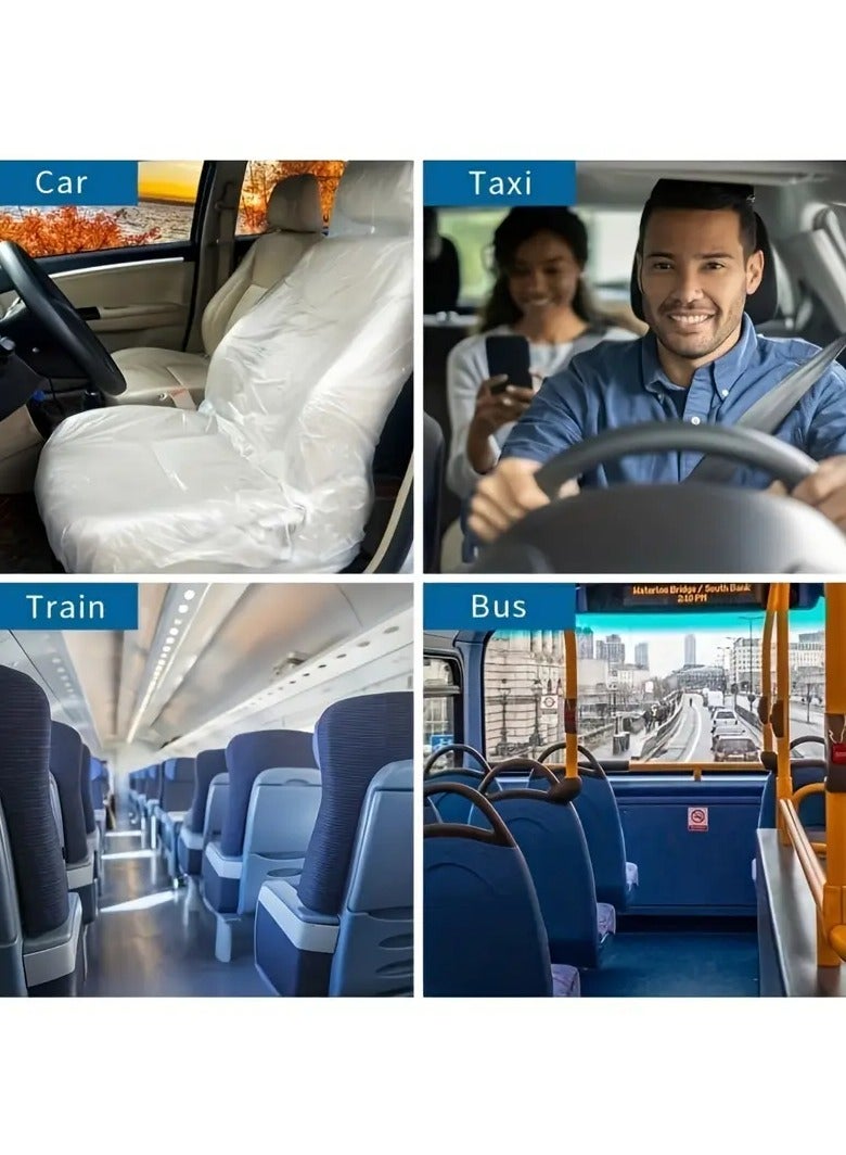 بابونا 100 قطعة أغطية مقاعد سيارة بلاستيكية يمكن التخلص منها للميكانيكيين والعاملين، مقاومة للماء عالمية سهلة التركيب متينة لحماية المقاعد أثناء الصيانة - Image 3