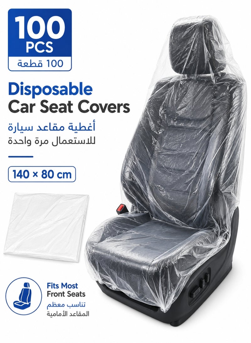 BABONA 100-Piece Disposable Car Seat Covers, Clear PE Plastic Seat Protectors for Auto Repair, Workshops, Valet, Car Wash and Vehicle Service, Fits Most Front Seats, 140 × 80 cm - Image 1