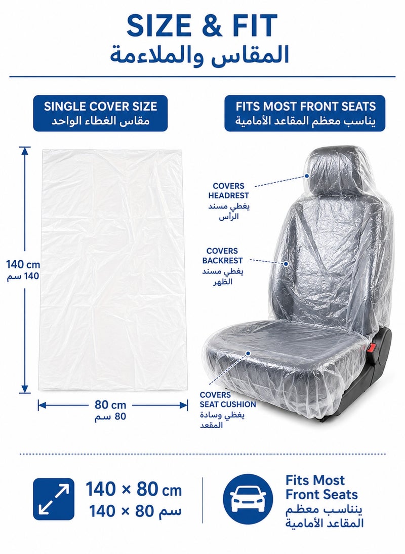 BABONA 100-Piece Disposable Car Seat Covers, Clear PE Plastic Seat Protectors for Auto Repair, Workshops, Valet, Car Wash and Vehicle Service, Fits Most Front Seats, 140 × 80 cm - Image 5