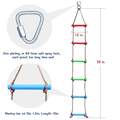 Rainbow Craft 6.6FT Climbing Rope Ninja Ladder for Kids - Kids Ninja Warrior Obstacle Course Accessories - Swing Rope Ladder - Image 3
