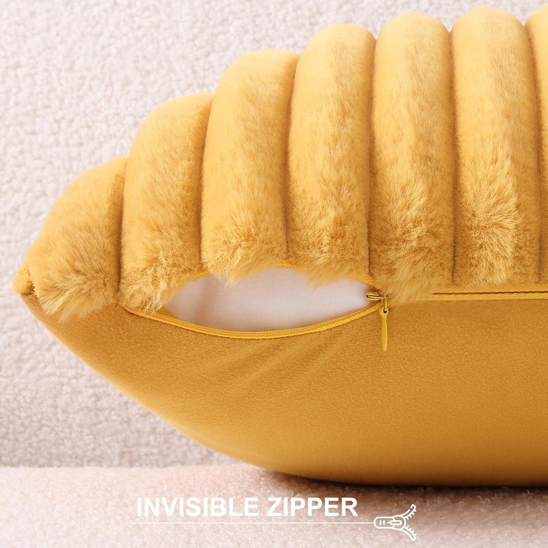 Pallene Faux Fur Plush Throw Pillow Covers 26x26 Set of 2, Luxury Soft Fluffy Striped Decorative Pillow Covers for Sofa, Couch, Living Room, Mustard Yellow - Image 3