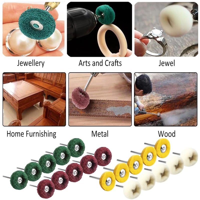 Eyech 30Pcs Polishing Buffing Wheel SetWool Felt Mounted Mandrel Mini Brush Polishing Kit 18Shank Abrasive Buffing Polishing Wheel Drill for Rotary Tool Accessories Rust Removal - Image 4