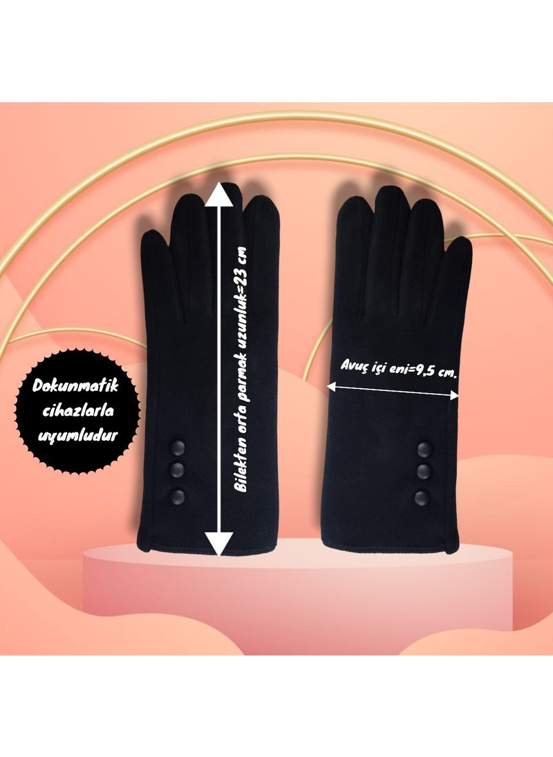 Özyıldırım Çarşı Women's Furry Outside, Cotton Inside Standard Size Touch Compatible Gloves  - Image 5