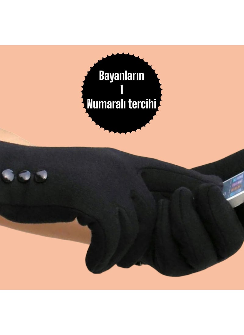 Özyıldırım Çarşı Women's Furry Outside, Cotton Inside Standard Size Touch Compatible Gloves  - Image 4