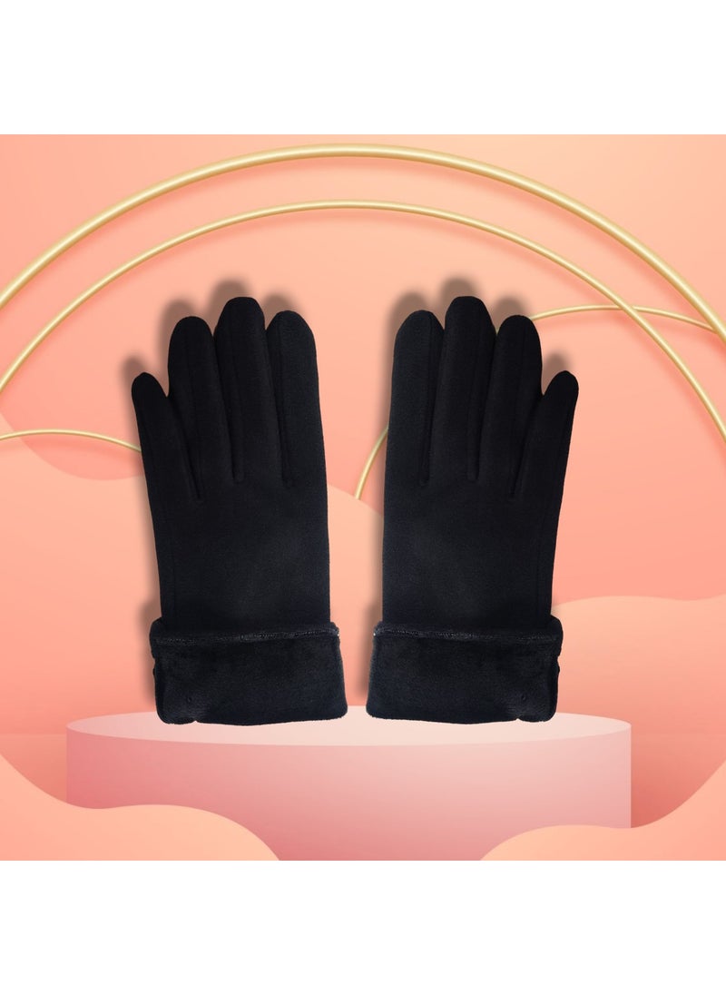 Özyıldırım Çarşı Women's Furry Outside, Cotton Inside Standard Size Touch Compatible Gloves  - Image 2