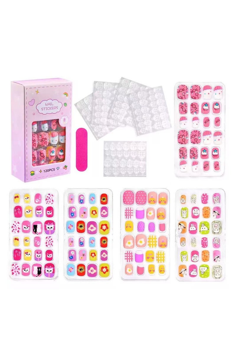 120pcs Kids Press on Nails ، نصائح الأظافر الاصطناعية للأطفال ، الصحافة على الأظافر القصيرة ， الأظافر المزيفة للأطفال اللطيفة مجموعة فتيات الأطفال ديكور الأظافر 120 قطعة مجموعة الأظافر متعددة الألوان - Image 1