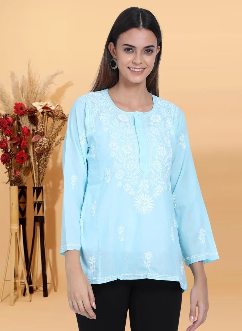 الايا كورتي قطن شيكانكاري مطرز يدويًا للنساء-ALSTV115  - Image 1