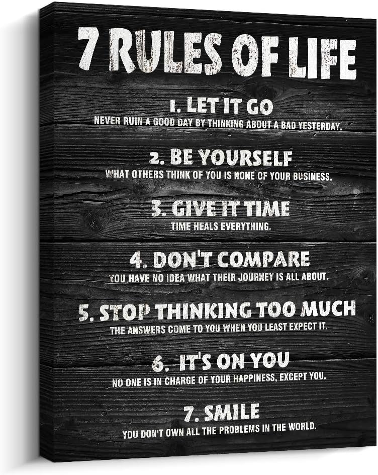 Pigort 7 Rules of Life Motivational Canvas Print - Image 1