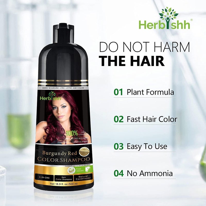 Herbishh Combo Pack - 2Pcs Burgundy Red Hair Color Shampoo 500 ml + 1Pc Argan Intense Hair Mask 150 ml - Image 3