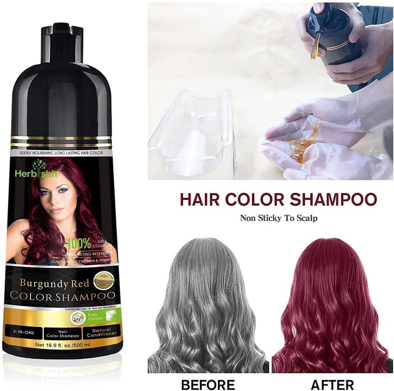 Herbishh Combo Pack - 2Pcs Burgundy Red Hair Color Shampoo 500 ml + 1Pc Argan Intense Hair Mask 150 ml - Image 5