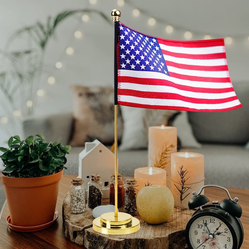 Golden Mini Desk Flag Holder Stand For Table Centerpiece Party Decoration - Image 3