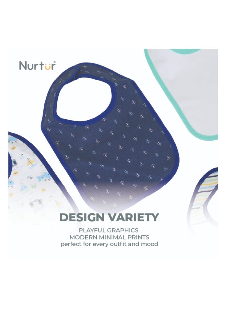 Nurtur 5 pack milk feeding bibs - Terry Cotton - Blue Multi/Boy - Image 2