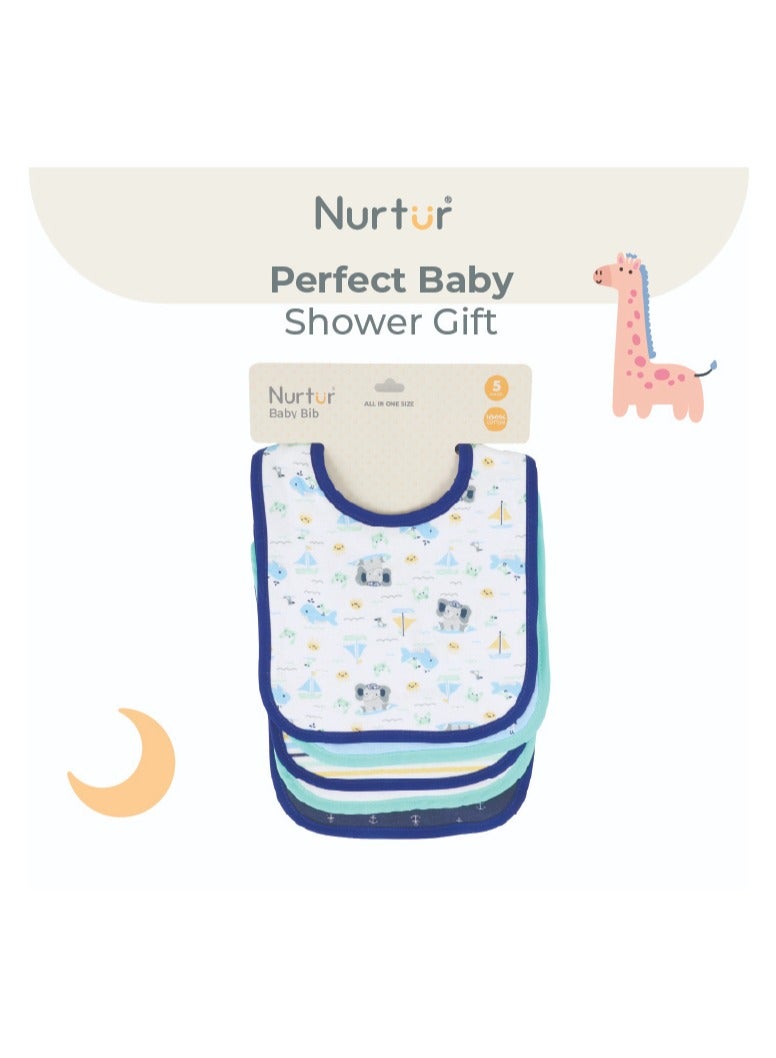 Nurtur 5 pack milk feeding bibs - Terry Cotton - Blue Multi/Boy - Image 4