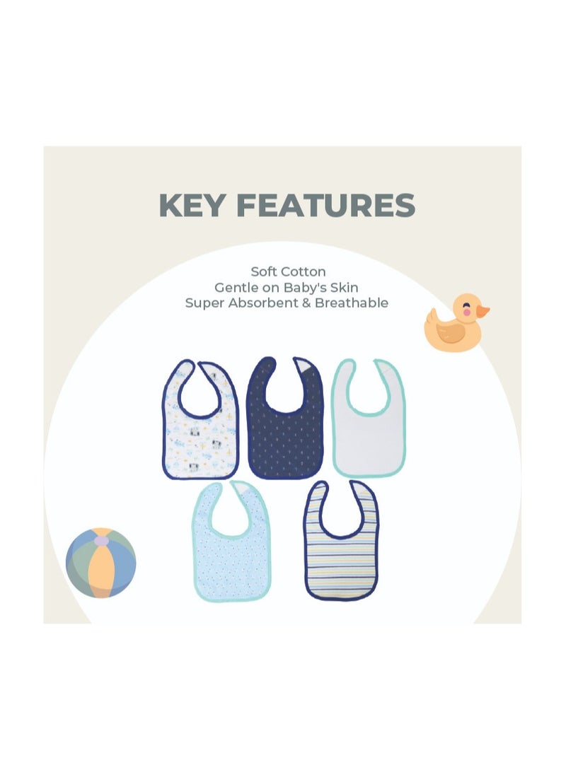 Nurtur 5 pack milk feeding bibs - Terry Cotton - Blue Multi/Boy - Image 3