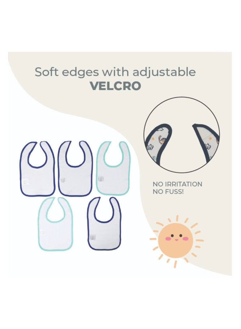 Nurtur 5 pack milk feeding bibs - Terry Cotton - Blue Multi/Boy - Image 5