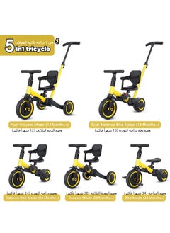 XICEN 5 in 1 Kids Tricycle Toddler Pram with Removable Push Handle & Pedals & Adjustable Seat, Balance Bike with Backrest & Safety Belt, Folding Trike Trolley Bike for Children  - Image 2