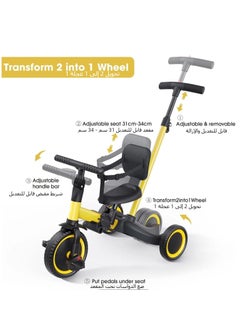 XICEN 5 in 1 Kids Tricycle Toddler Pram with Removable Push Handle & Pedals & Adjustable Seat, Balance Bike with Backrest & Safety Belt, Folding Trike Trolley Bike for Children  - Image 3