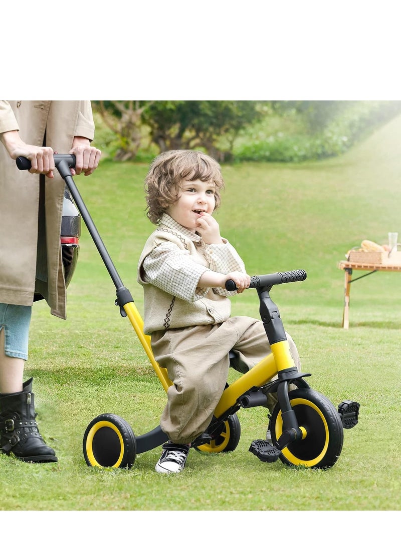 5 in 1 Kids Tricycle Toddler Pram with Removable Push Handle & Pedals & Adjustable Seat, Balance Bike with Backrest & Safety Belt, Folding Trike Trolley Bike for Children