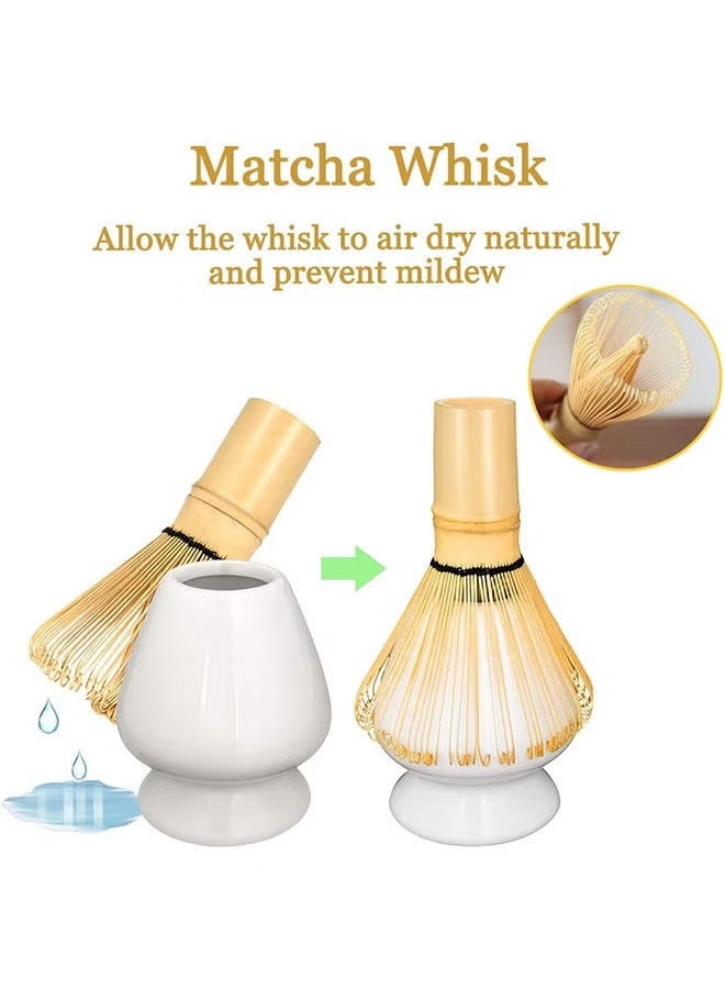 4 قطعة ماتشا شاي مجموعة ماتشا جلد مجموعة ماتشا وعاء السيراميك ماتشا جلد ، حامل جلد أبيض تقليدي مجموعة مثالية لمجموعة تقليدية من أداة ماتشا - Image 3