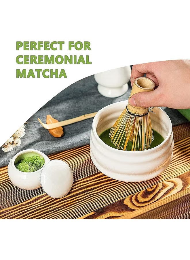 4 قطعة ماتشا شاي مجموعة ماتشا جلد مجموعة ماتشا وعاء السيراميك ماتشا جلد ، حامل جلد أبيض تقليدي مجموعة مثالية لمجموعة تقليدية من أداة ماتشا - Image 5