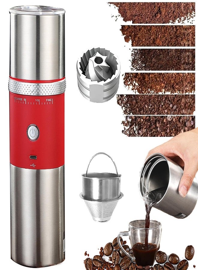 YPCOO Portable Burr Coffee Grinder, Electric Adjustable Burr Mill Machine Suitable for Travel,Camping with Bag (Red) - Image 1