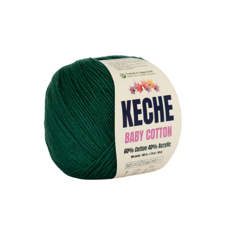 Keche Cotton Yarn, 60% Cotton 40% Acrylic Yarn, Soft Cotton Yarn for Crochet and Knitting, Amigurumi Yarn 1 Skein/Ball 1.76 Oz (50g) / 180 Yrds (165m) - Dark Green - Image 1