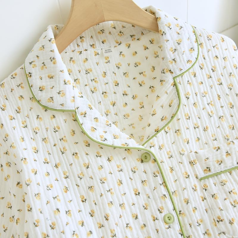 codcm Womens 3pcs Cotton Pajamas Set Short Sleeve Sleepwear Fruit Print Cute Pj Set with Long Pants(Flower02,XX-Large) - Image 4