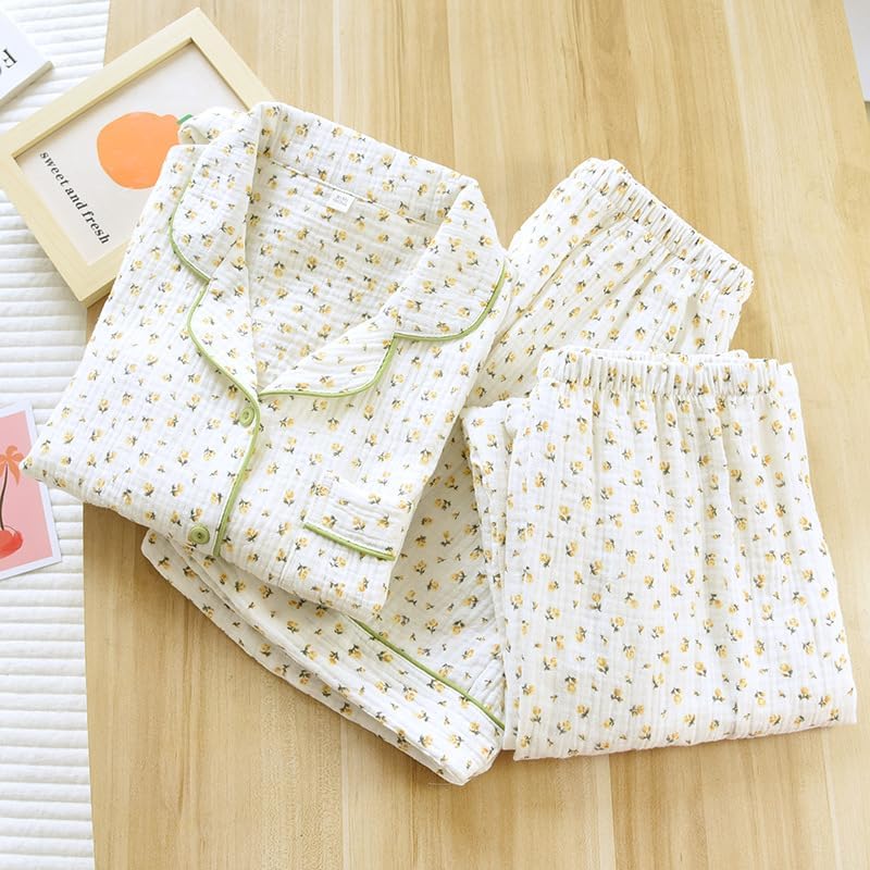 codcm Womens 3pcs Cotton Pajamas Set Short Sleeve Sleepwear Fruit Print Cute Pj Set with Long Pants(Flower02,XX-Large) - Image 3