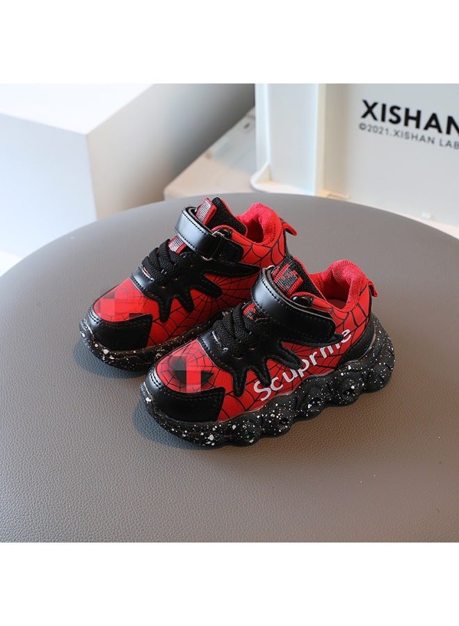 Children's Light-up Sneakers  Spring & Fall New Boys' Soft-soled Non-slip Luminous Shoes Leather-covered Casual Shoes For Small And Medium-sized Kidsren