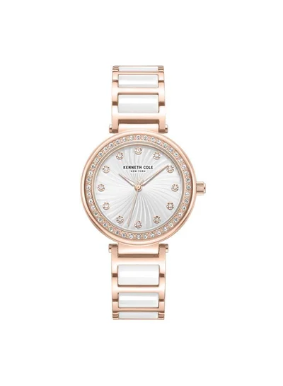 Kenneth Cole New York Modern Classic Women's 34mm Quartz Watch with Silver Dial & Rose Gold-White Stainless Steel Bracelet
