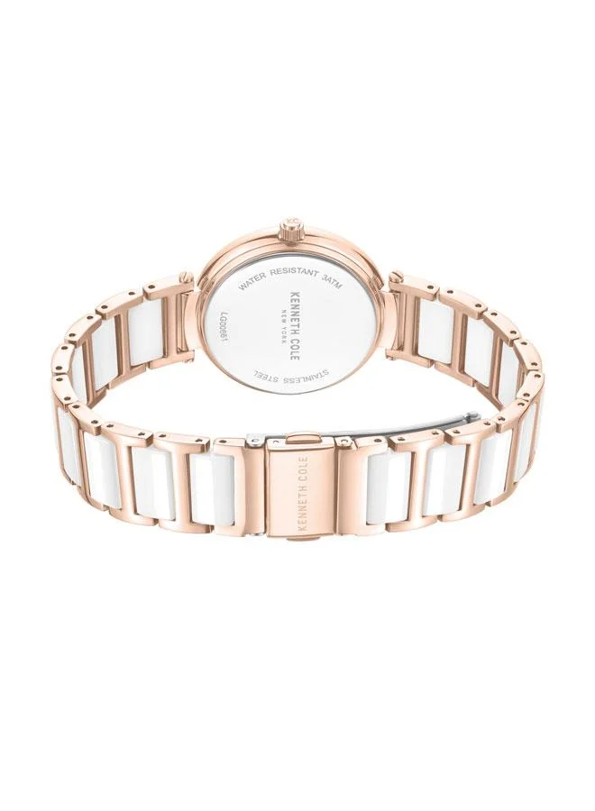 Kenneth Cole New York Modern Classic Women's 34mm Quartz Watch with Silver Dial & Rose Gold-White Stainless Steel Bracelet