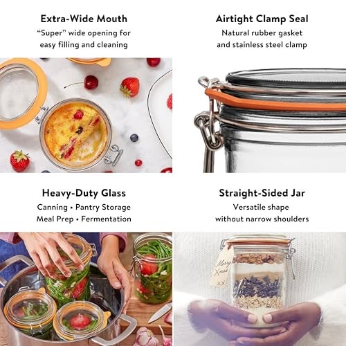Le Parfait Super Terrine - 750ml French Glass Canning Jar w/Straight Body, Airtight Rubber Seal & Glass Lid, 24oz/Pint & Half (Single Jar) - Image 3