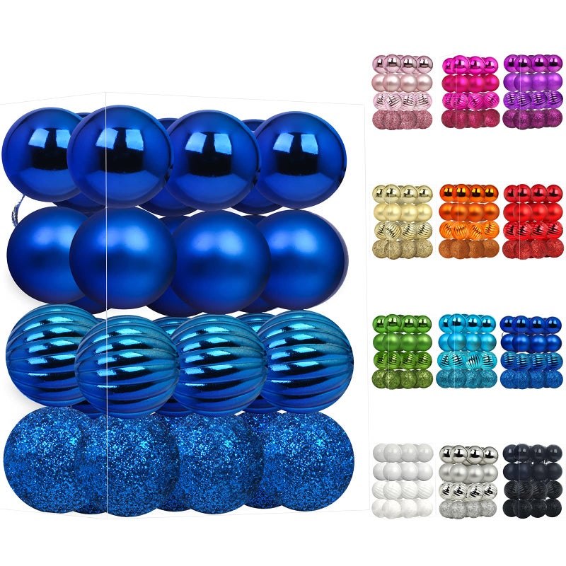 Emopeak 24Pcs Christmas Balls Ornaments for Xmas Christmas Tree  4 Style Shatterproof Christmas Tree Decorations Hanging Ball for Holiday Wedding Party Decoration Navy Blue 1332CM