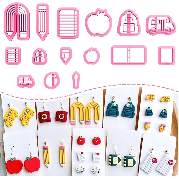 KEOKER Polymer Clay Cutters, School Clay Cutters, Students Polymer Clay Cutters for Earrings Jewelry Making, 15 Shapes Teacher Clay Earrings Cutters - Image 4