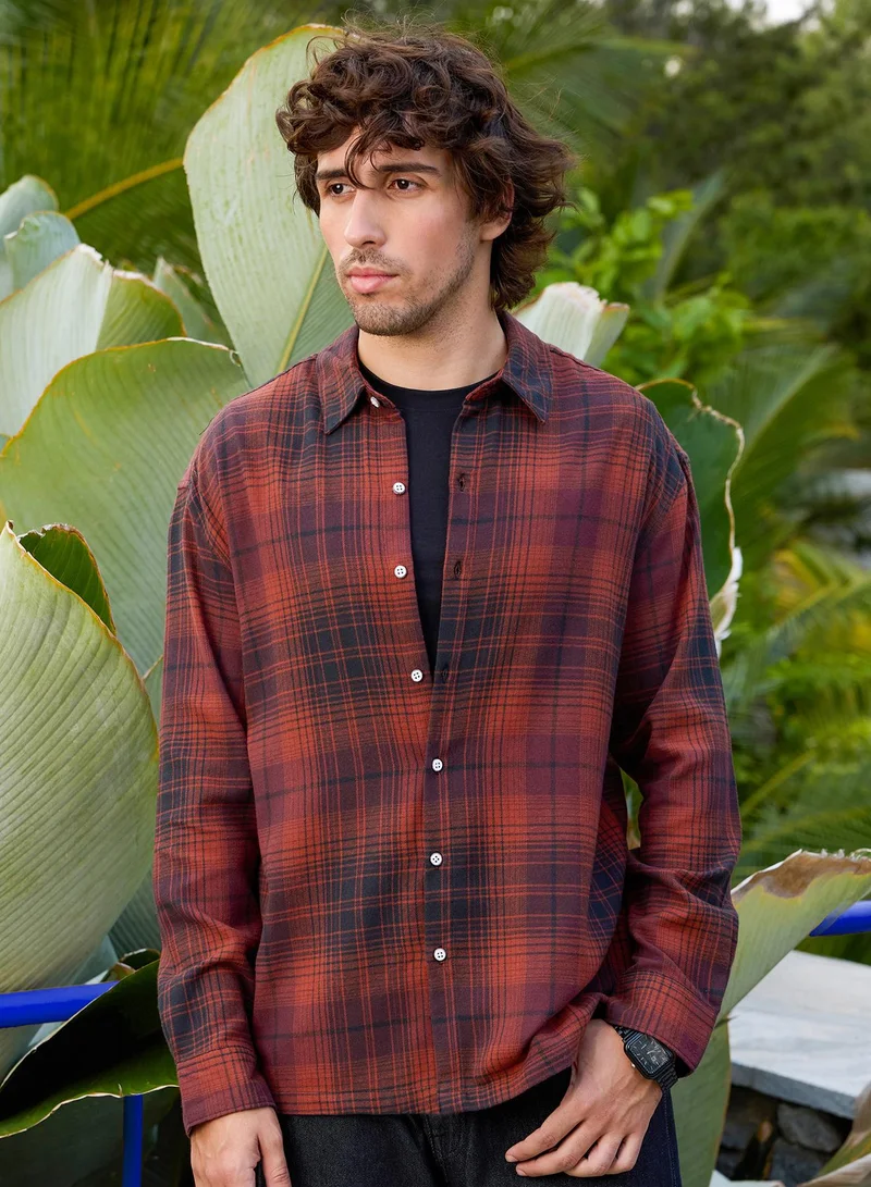 CAHOOT Men's Red-Check Checkered Regular Shirt For Casual Wear | Collared Neck | Long Sleeve | Button Closure | Cotton Blend Shirt Crafted With Comfort Fit For Everyday Wear
